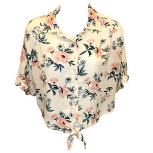 American Eagle Womens Floral Cropped Tie Front Shirt Sz Small Style 9864